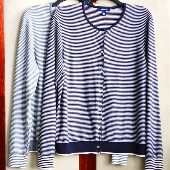 Lands' End Sweaters - Striped Lands' End Cardigans L